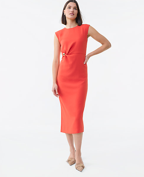 Petite Crew Neck Twist Sheath Dress