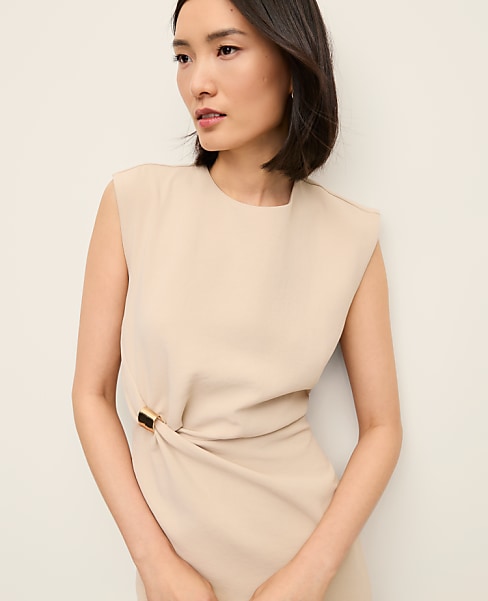 Petite Crew Neck Twist Sheath Dress