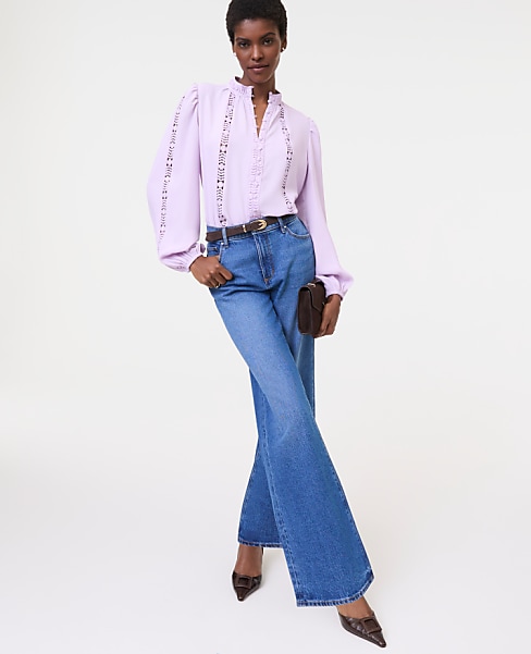 Petite Lace Trim Blouse