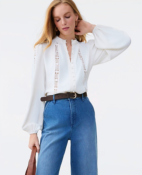 Petite Lace Trim Blouse