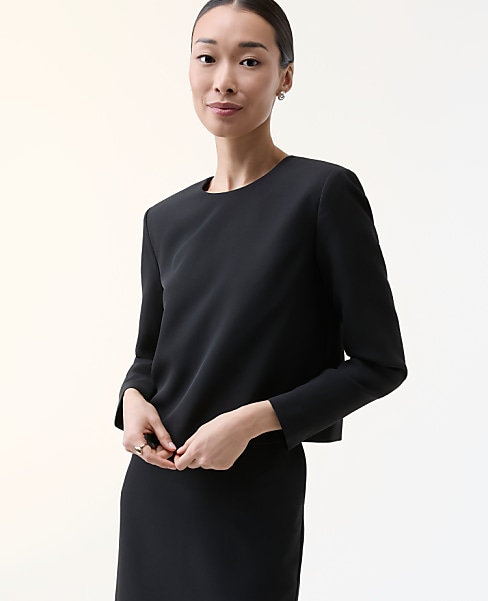 The Petite Crew Neck Top in Fluid Crepe