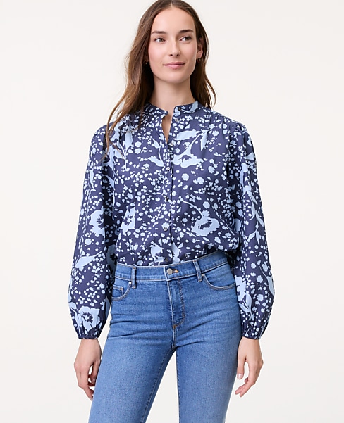 Petite Weekend Floral Stand Collar Blouse