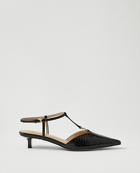 Croco T-Strap Kitten Heel Pump