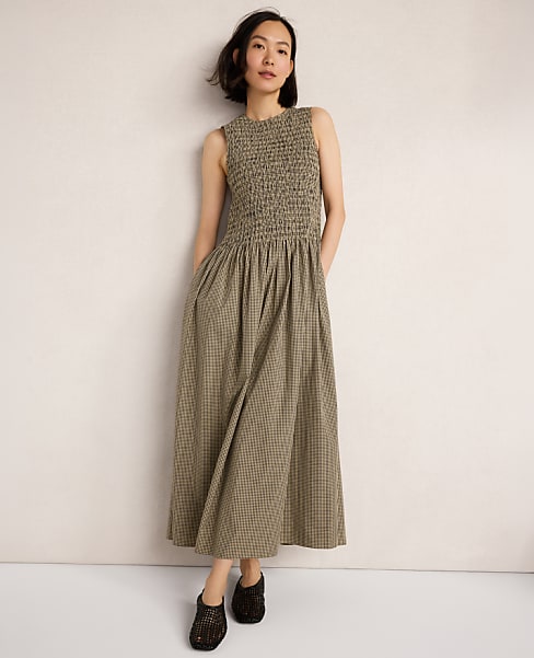 Haven Well Within Organic Cotton Poplin Smocked Gingham Midi Dress