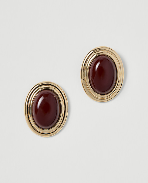 Oval Stone Stud Earrings