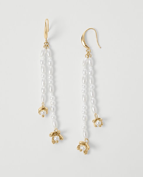 Pearlized Double Tassel Drop Earrings