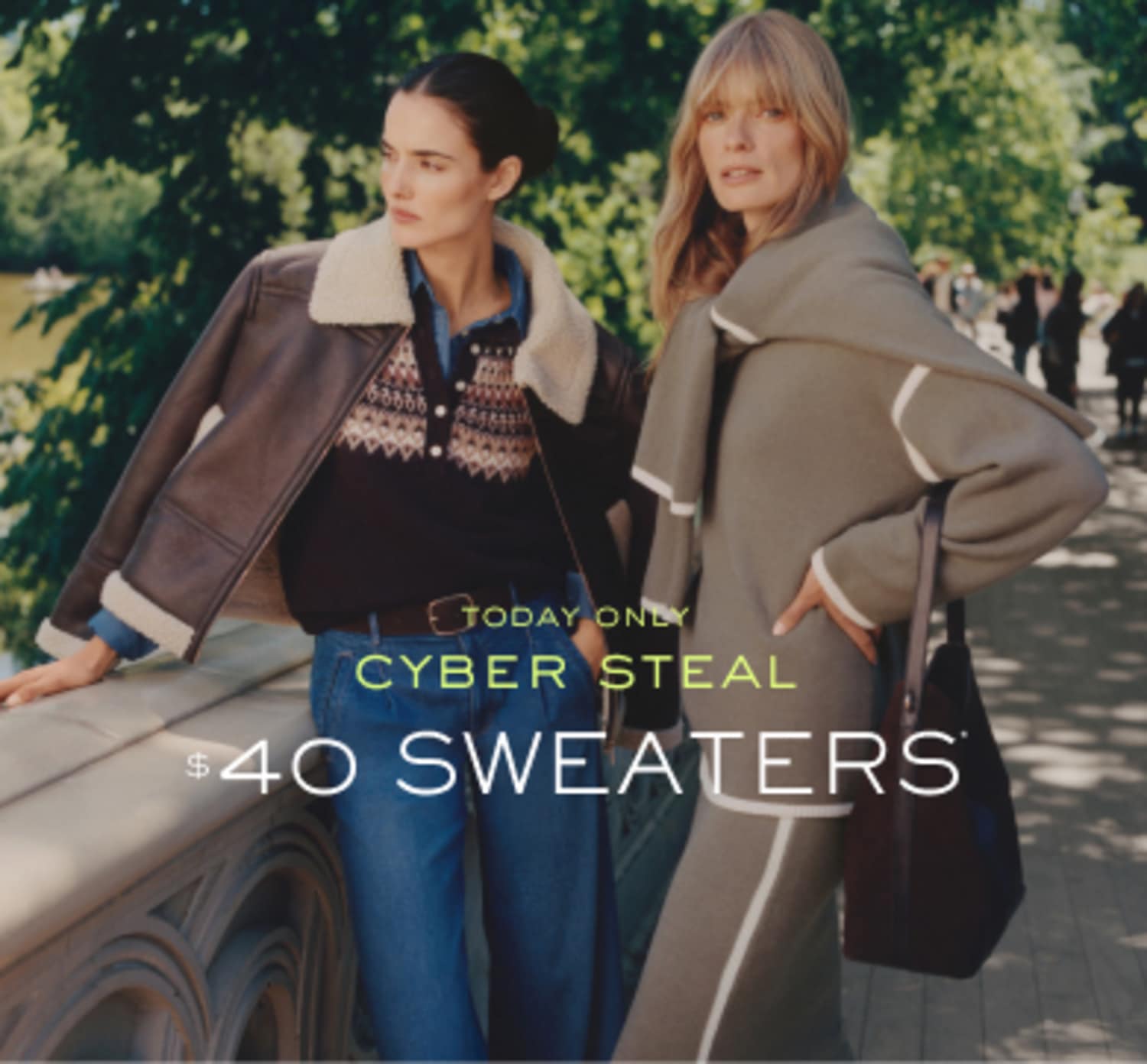 Today only, Cyber Steal: $60 pants. Women in red blazer and light red pants.